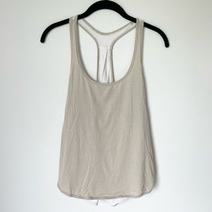 EUC lululemon rare 105 singlet yoga tank Mojave tan and white